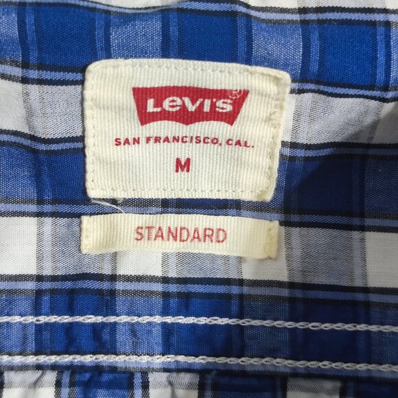 Levi's casual button down shirt men's size M blue white checkered long sleeve - Picture 5 of 12